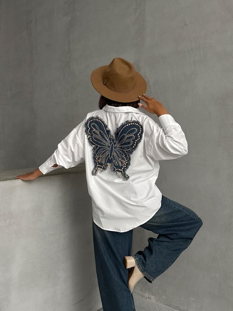 Topshow White Wholesale Shirt with Applique Detail on Back