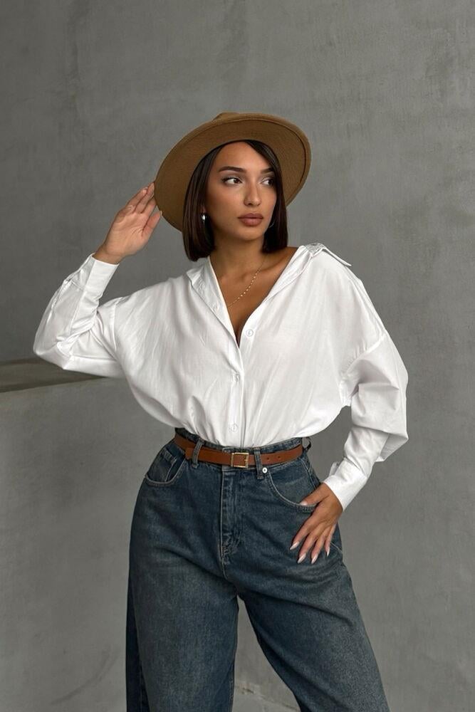 Topshow White Wholesale Shirt with Applique Detail on Back