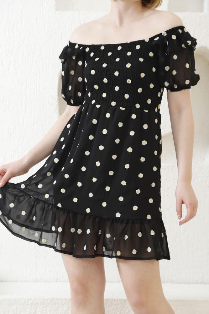 Topshow Black Daisy Pattern Wholesale Dress