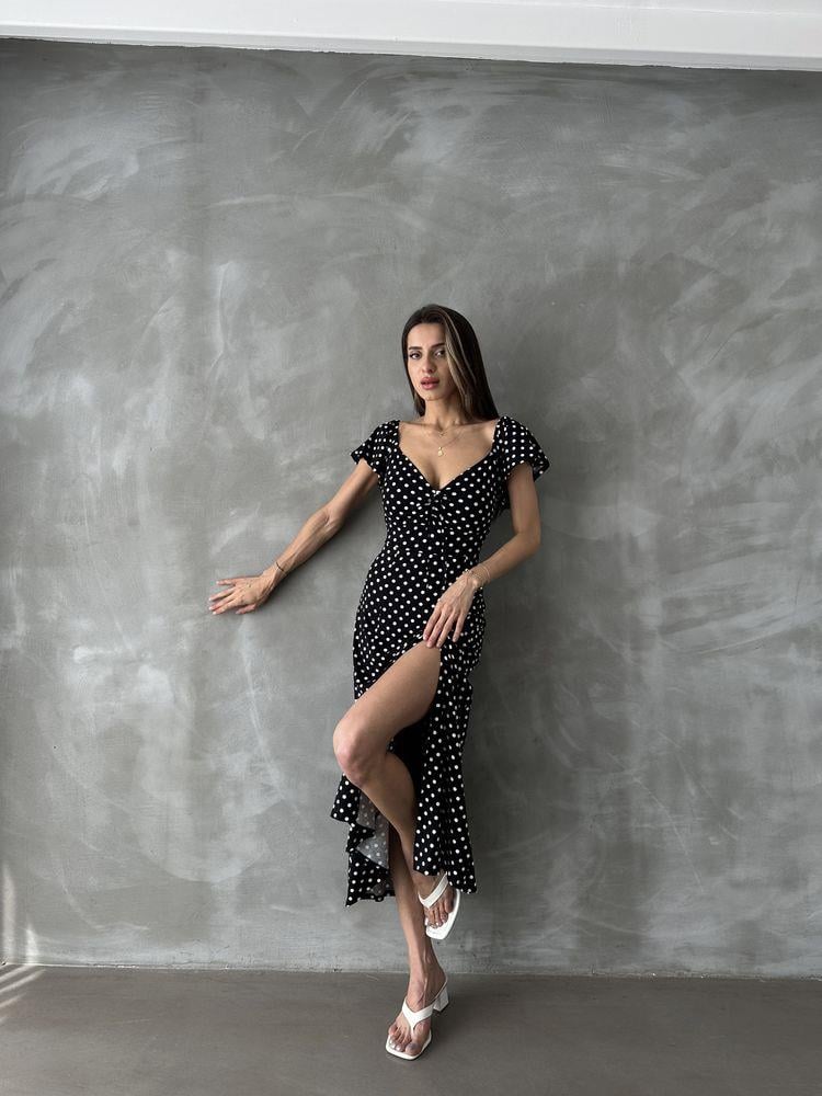 Topshow Black Polka Dot Flower Printed Wholesale Dress