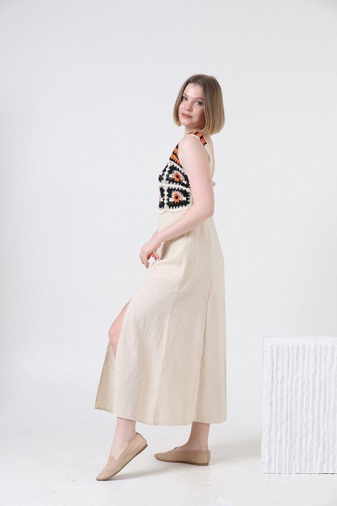 Topshow Stone Oranj Size Applique Straps Linen Wholesale Dress
