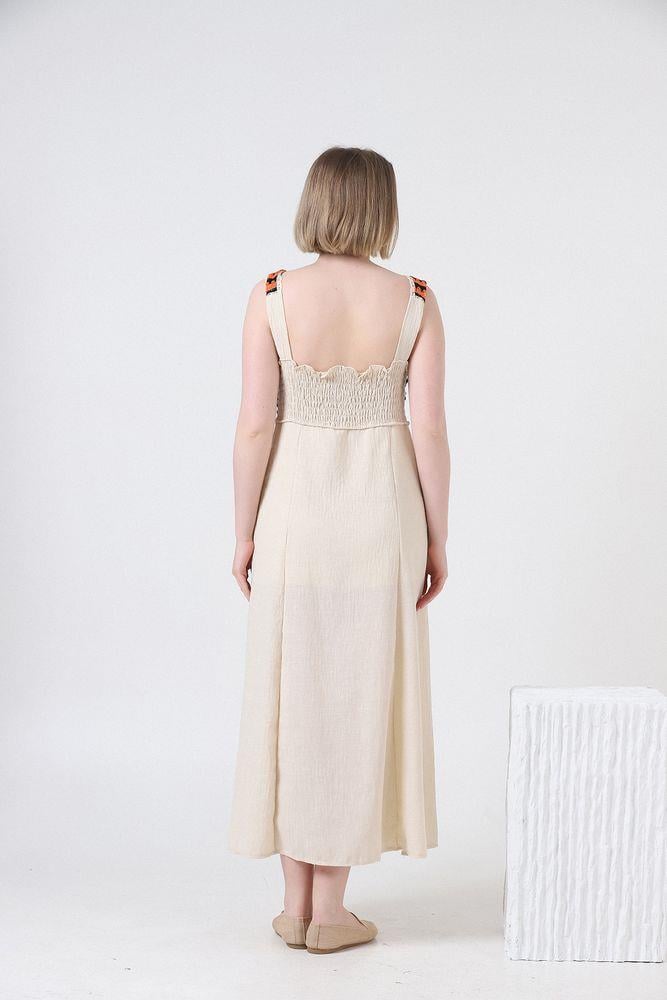 Topshow Stone Oranj Size Applique Straps Linen Wholesale Dress