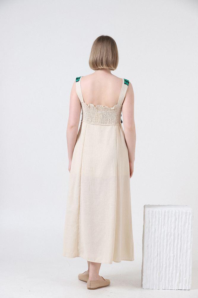 Topshow Stone Emerald Body Applique Straps Linen Wholesale Dress