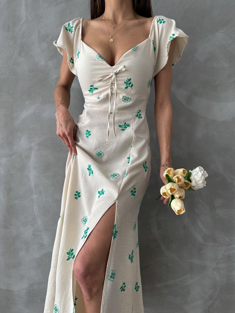 Topshow Emerald Pattern Ruffle Sleeve Tie Wholesale Dress