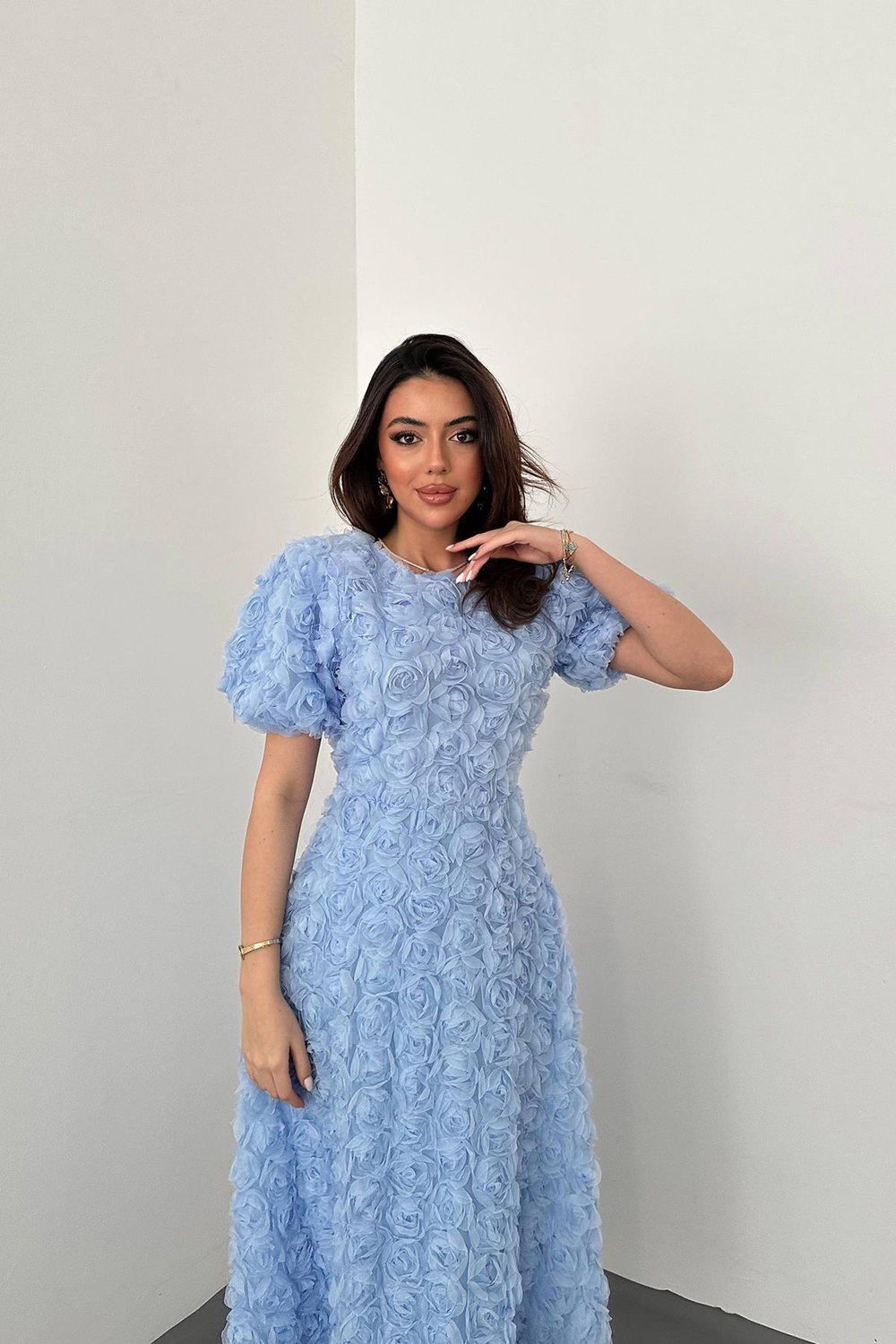 Wholesale Baby Blue Dress with Rose Draping