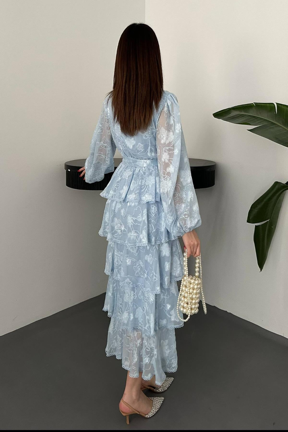 Wholesale Baby Blue Layered Ruffled Dress