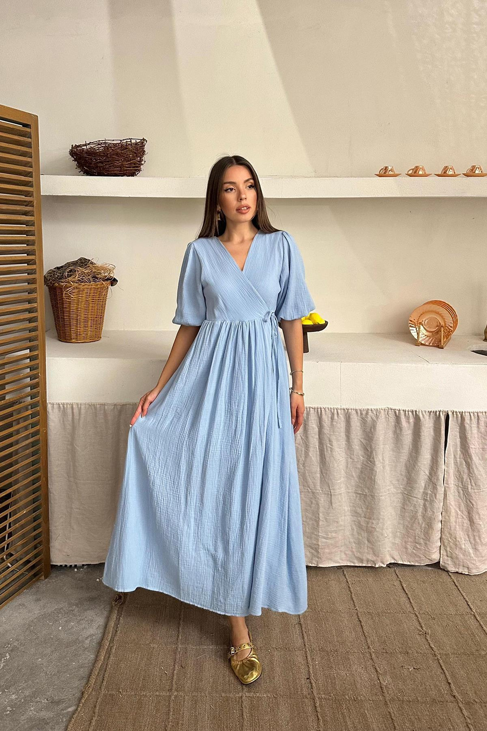 Wholesale Baby Blue Muslin Long Dress