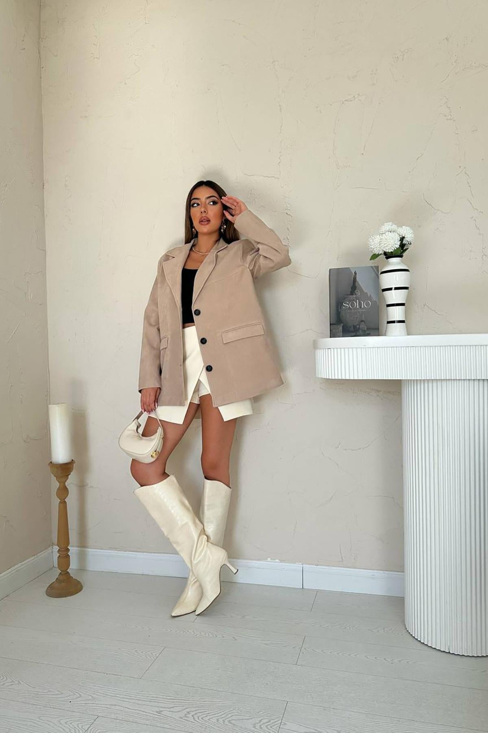 Wholesale Beige Suede Blazer