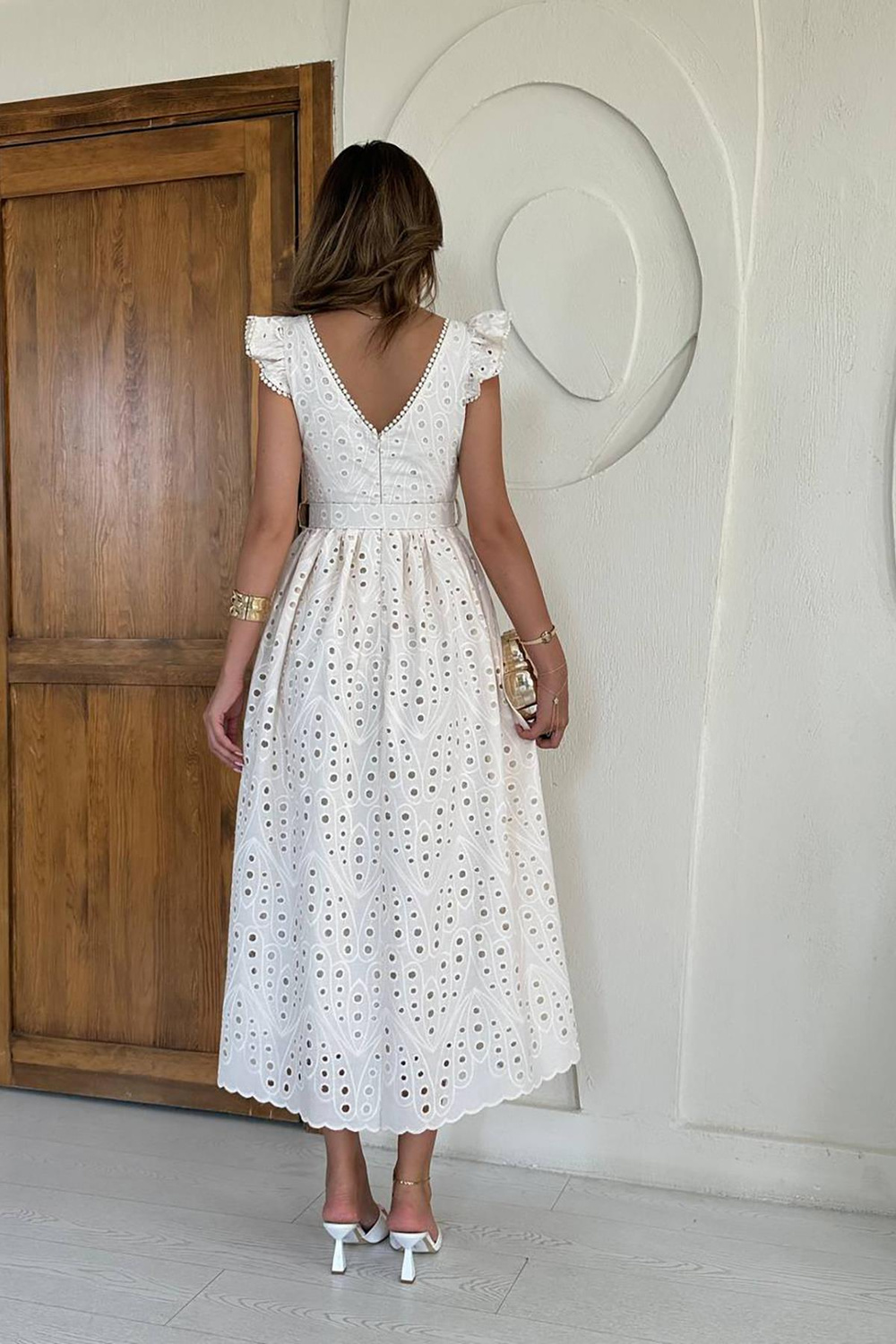 Wholesale Beige Lace Embroidered Dress