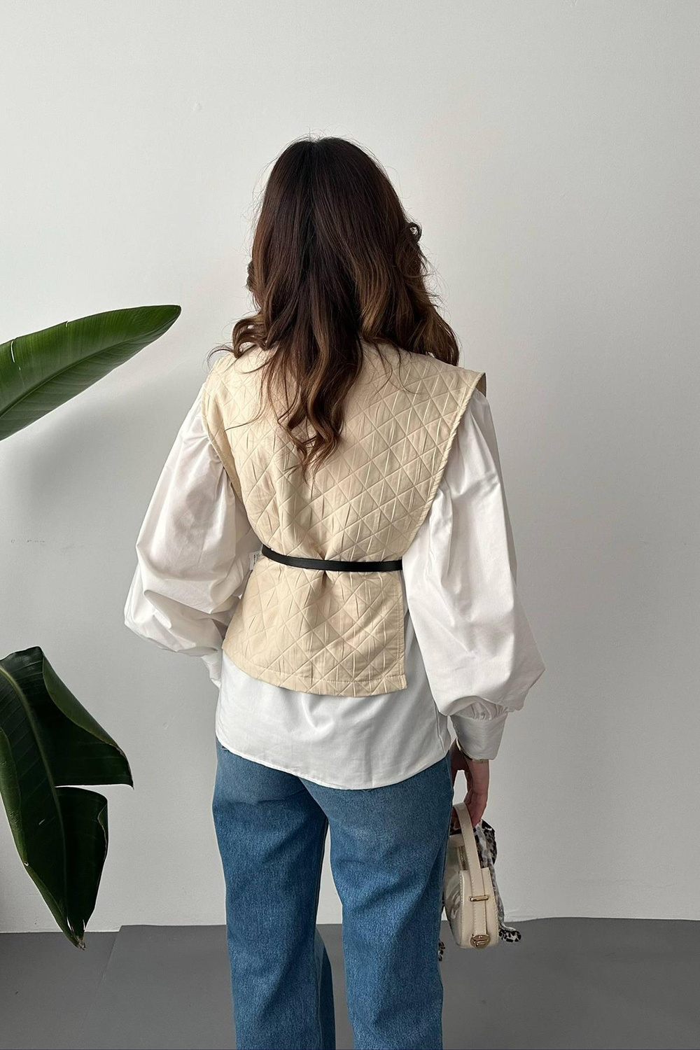 Wholesale Belted Shirt And Poncho Suit - Beige