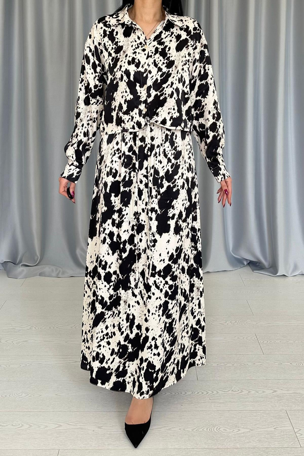Wholesale Beige Black Patterned Viscose Suit