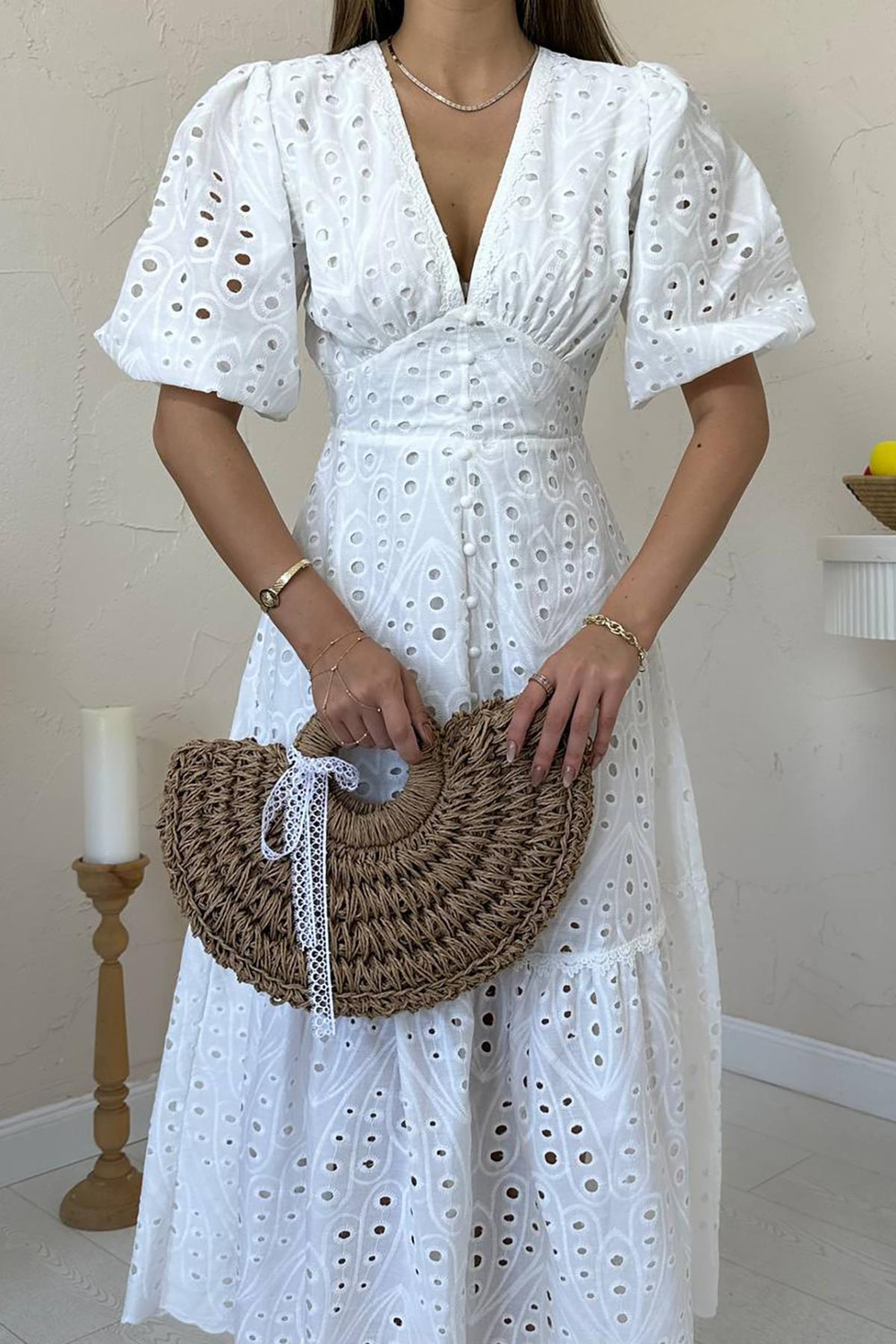 Wholesale White Lace Embroidered Dress