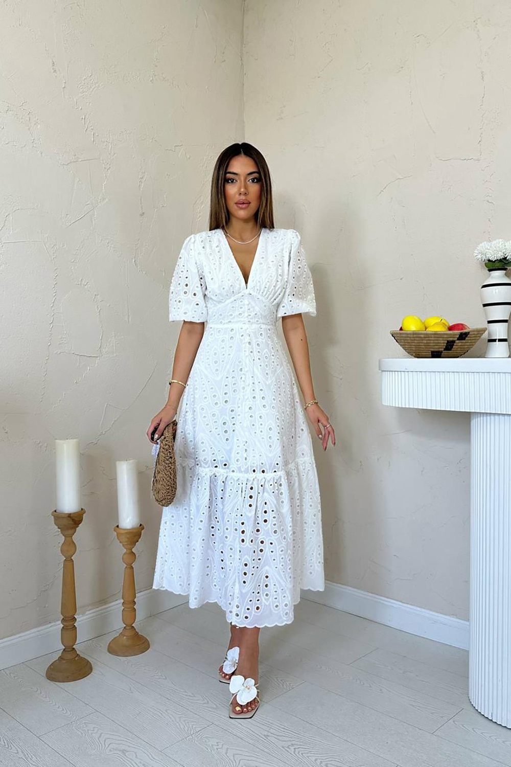 Wholesale White Lace Embroidered Dress