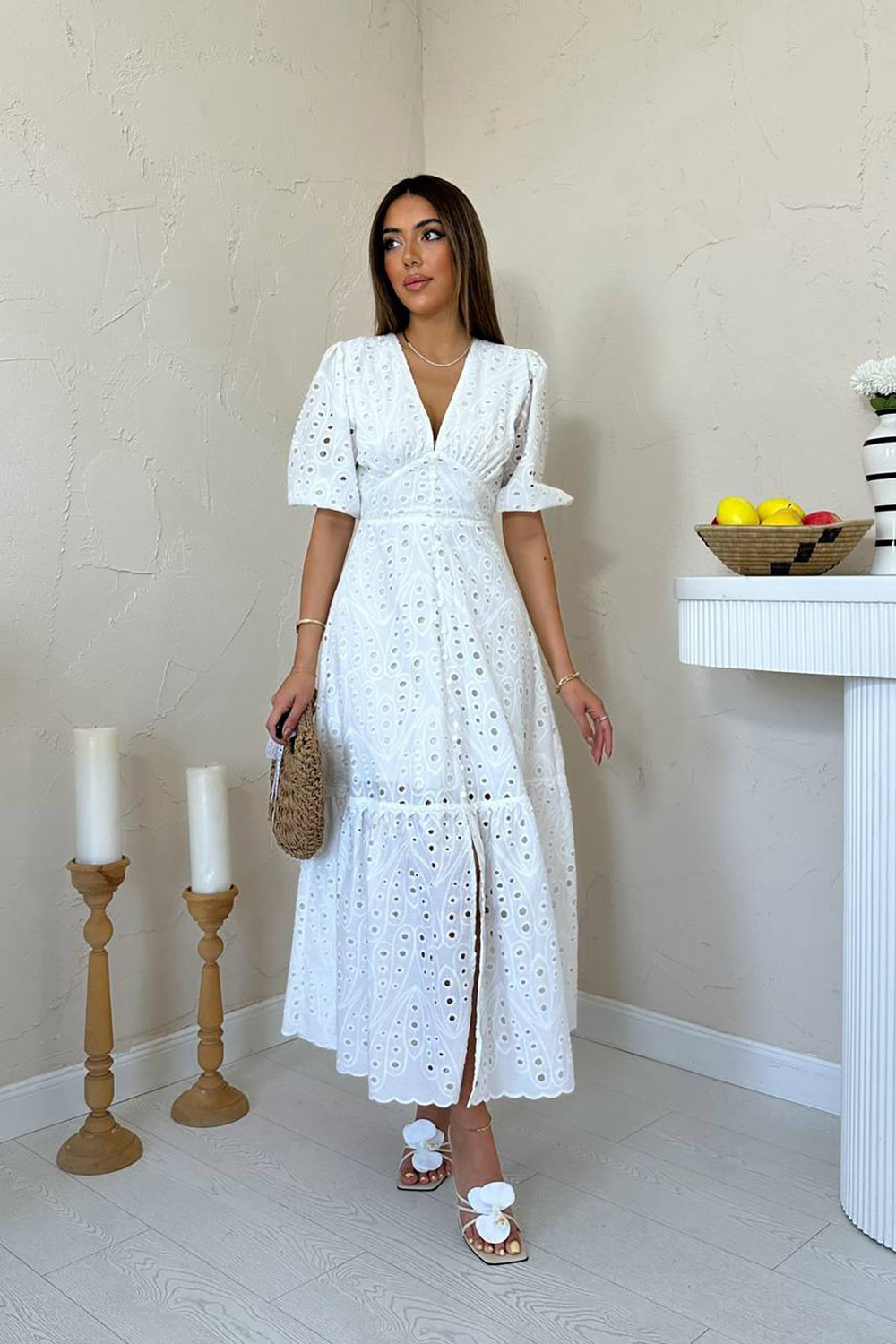 Wholesale White Lace Embroidered Dress