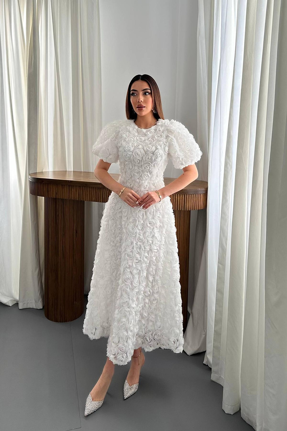 Wholesale White Dress with Rose Draping