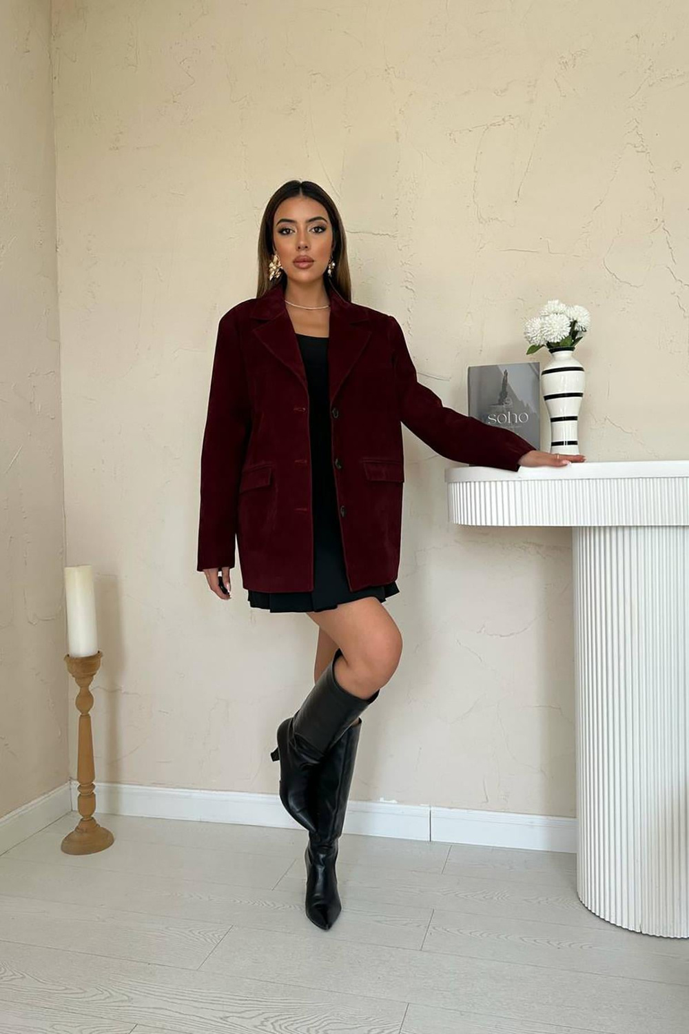 Bordo Blazer Süet Ceket