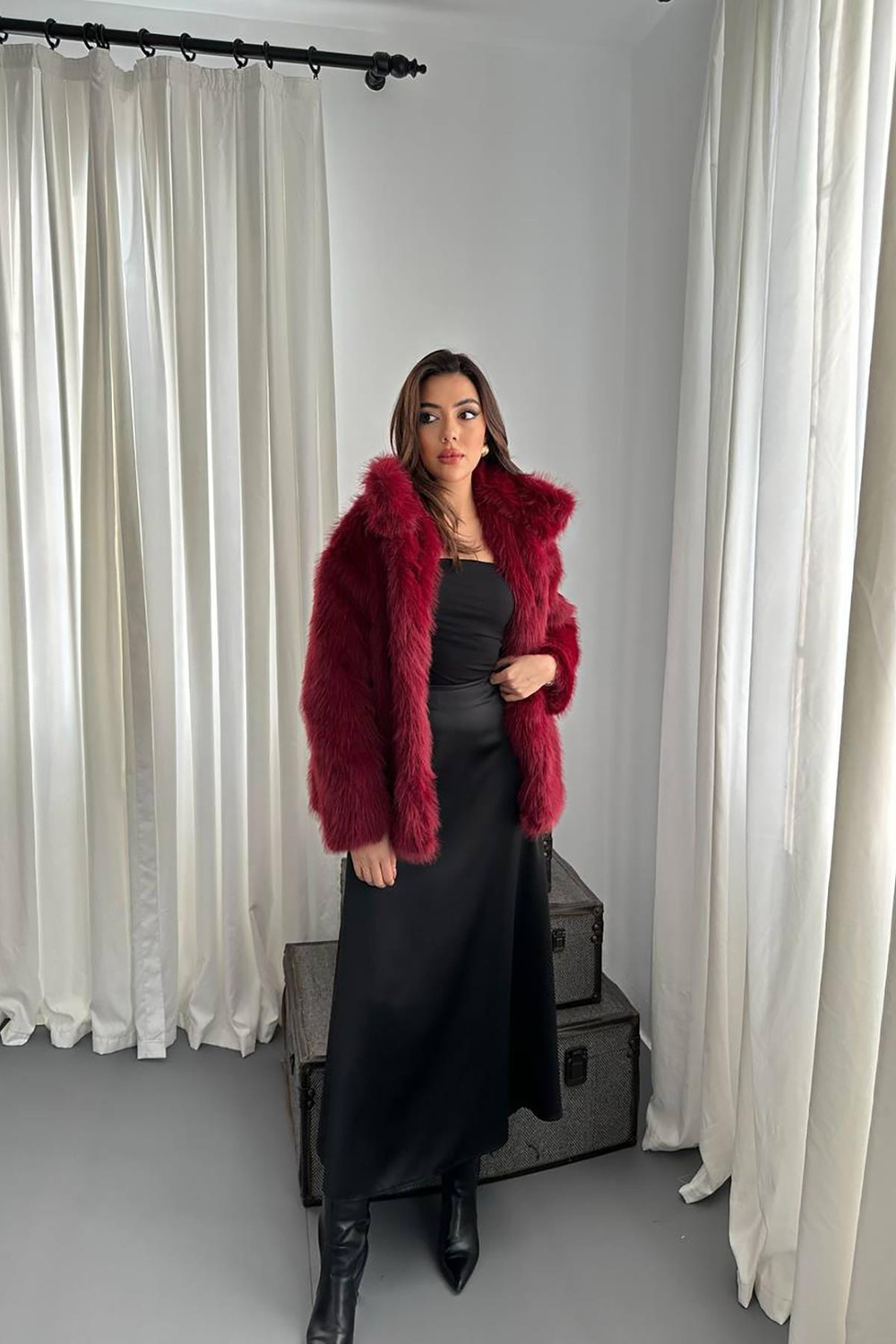 Wholesale Burgundy Faux Fur Coat