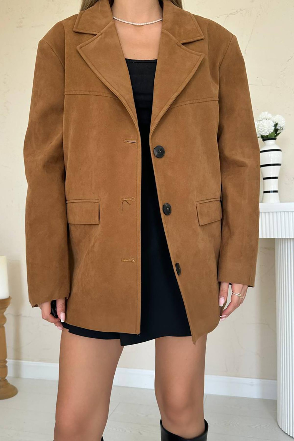 Camel Blazer Süet Ceket