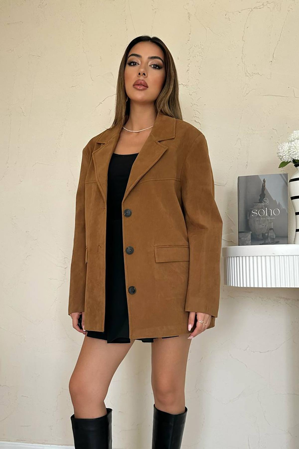 Camel Blazer Süet Ceket