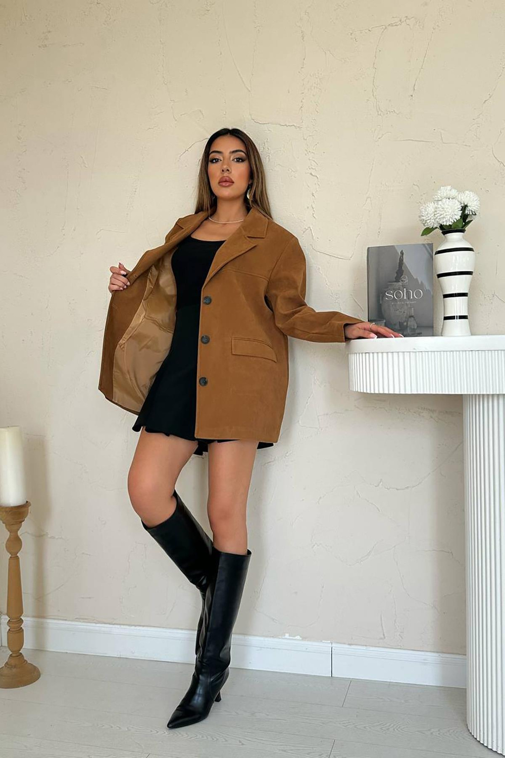 Camel Blazer Süet Ceket