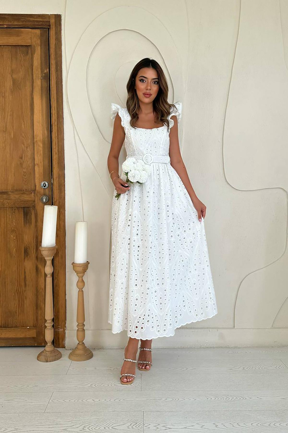Wholesale Ecru Lace Embroidered Dress
