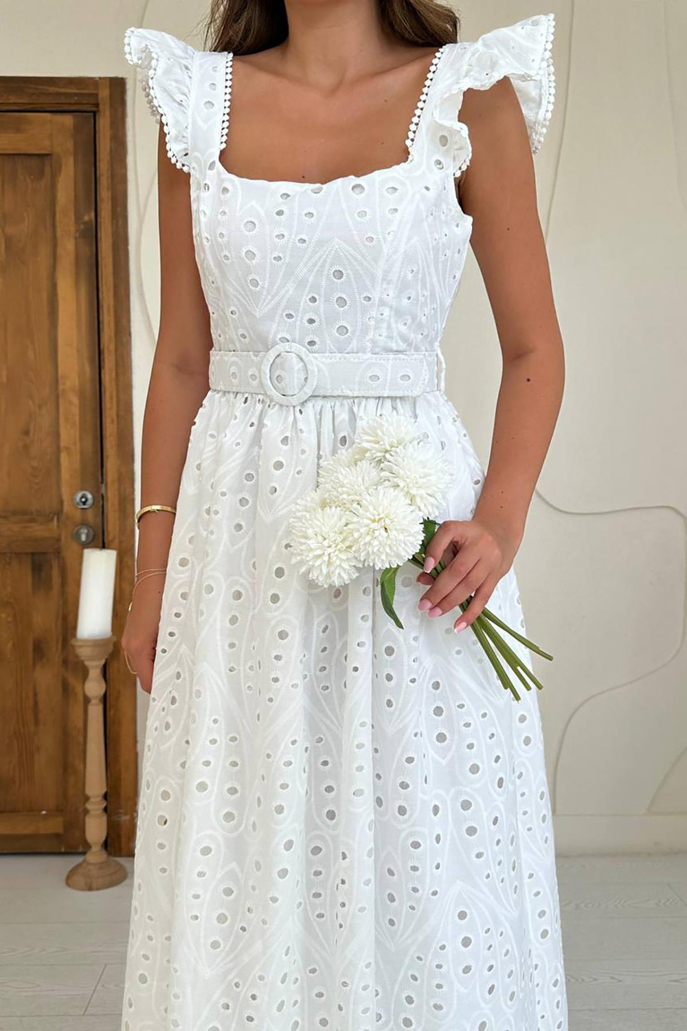 Wholesale Ecru Lace Embroidered Dress