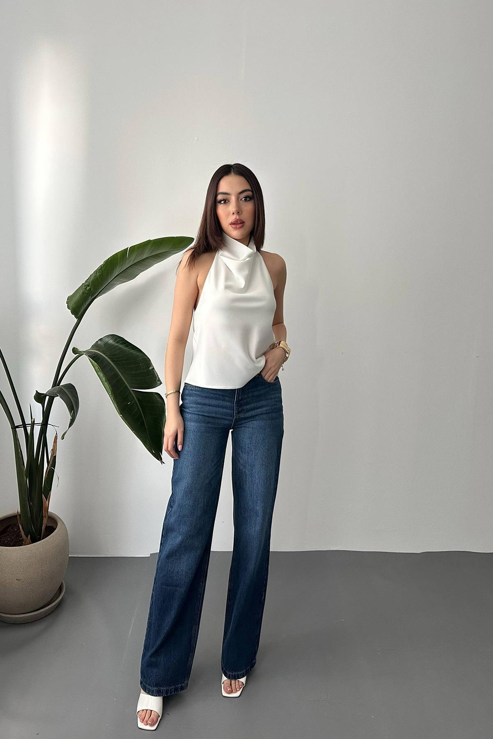 Wholesale Ecru Cowl-Neck Satin Blouse