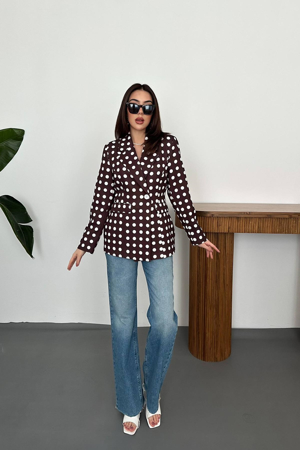 Wholesale Brown Polka Dot Blazer