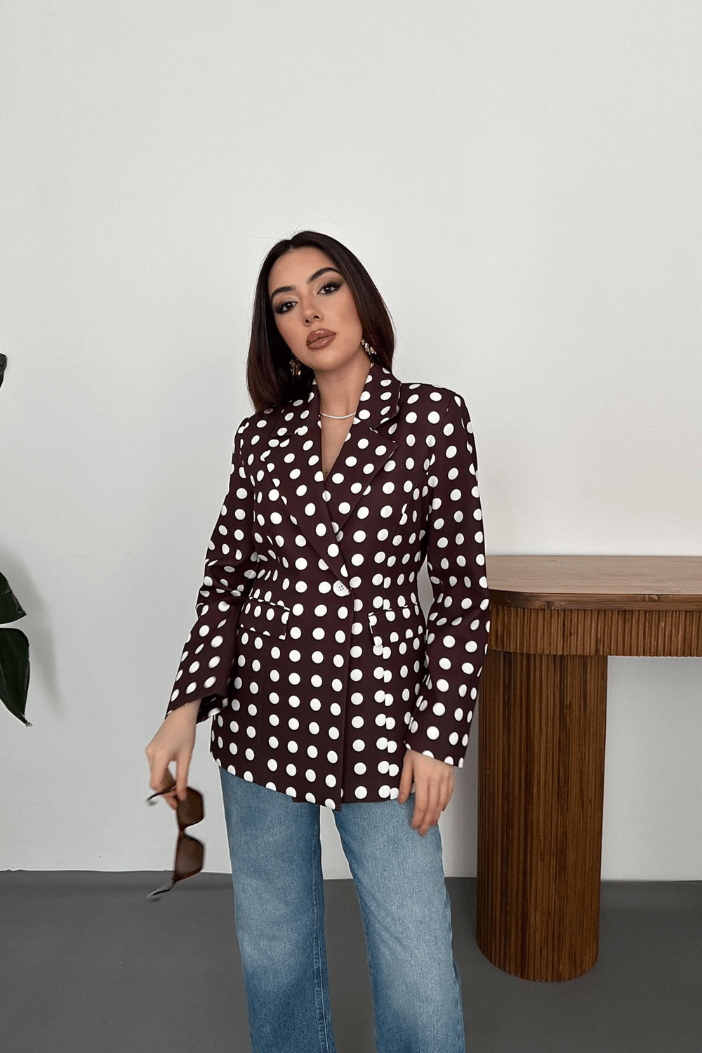 Wholesale Brown Polka Dot Blazer