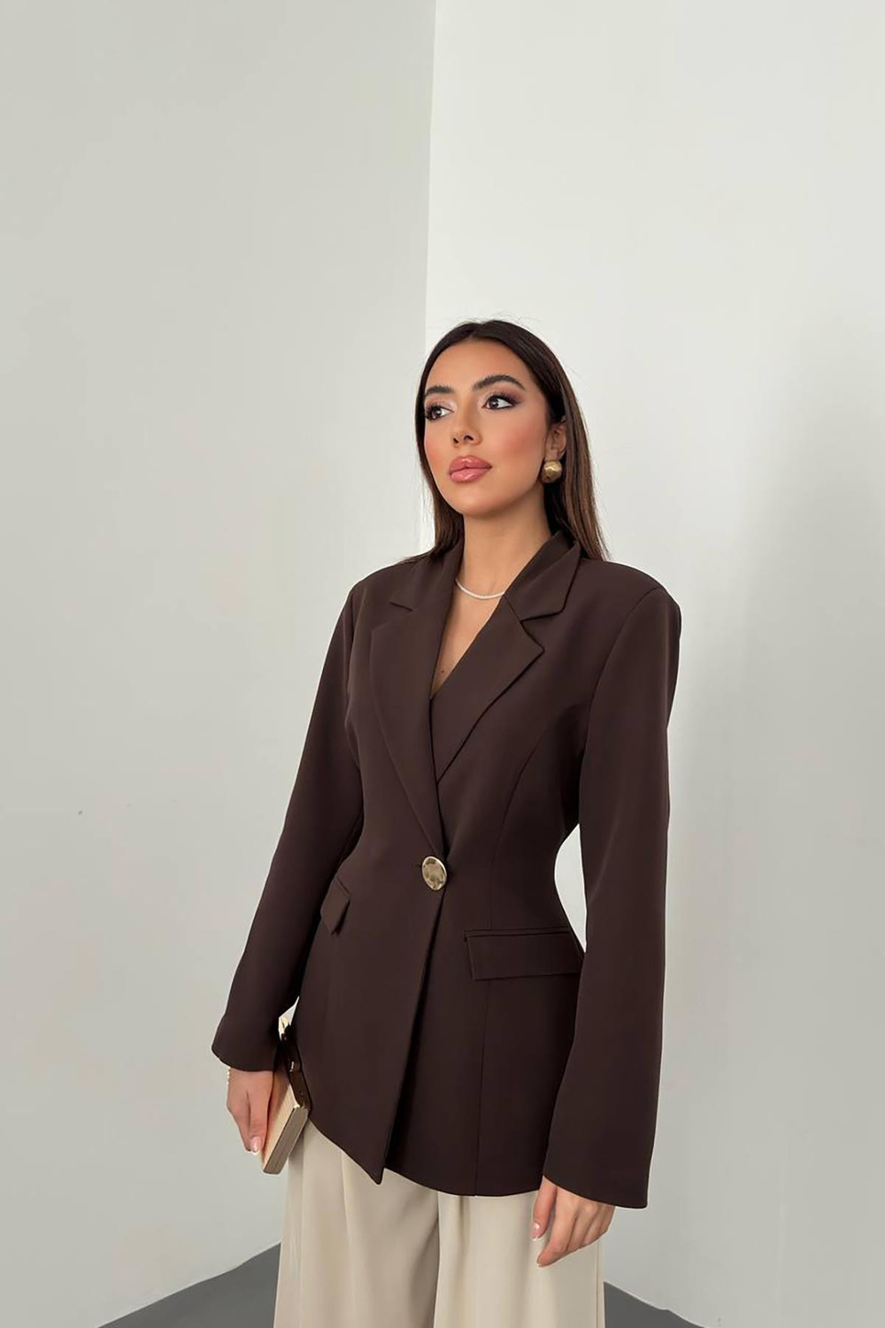Wholesale Brown Waist-Fit Blazer