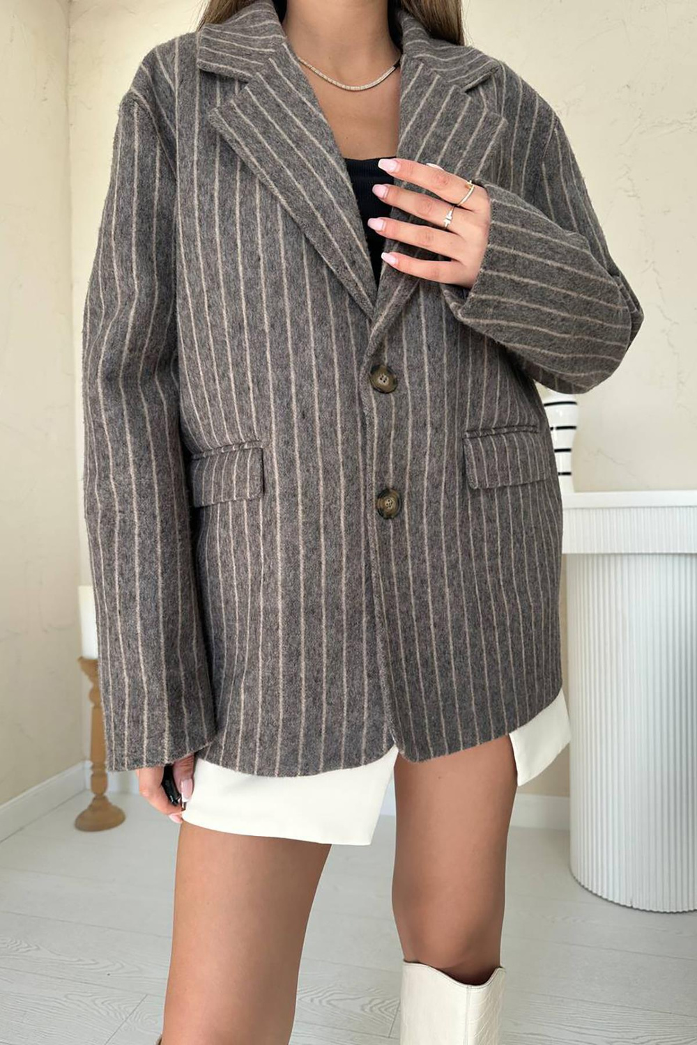 Wholesale Brown Striped Wool Jacket