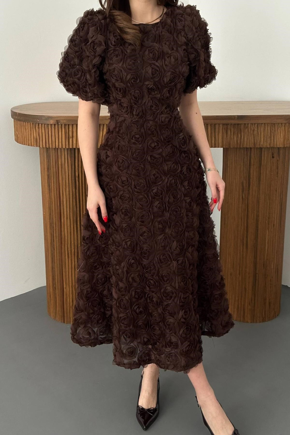 Wholesale Brown Dress with Rose Draping