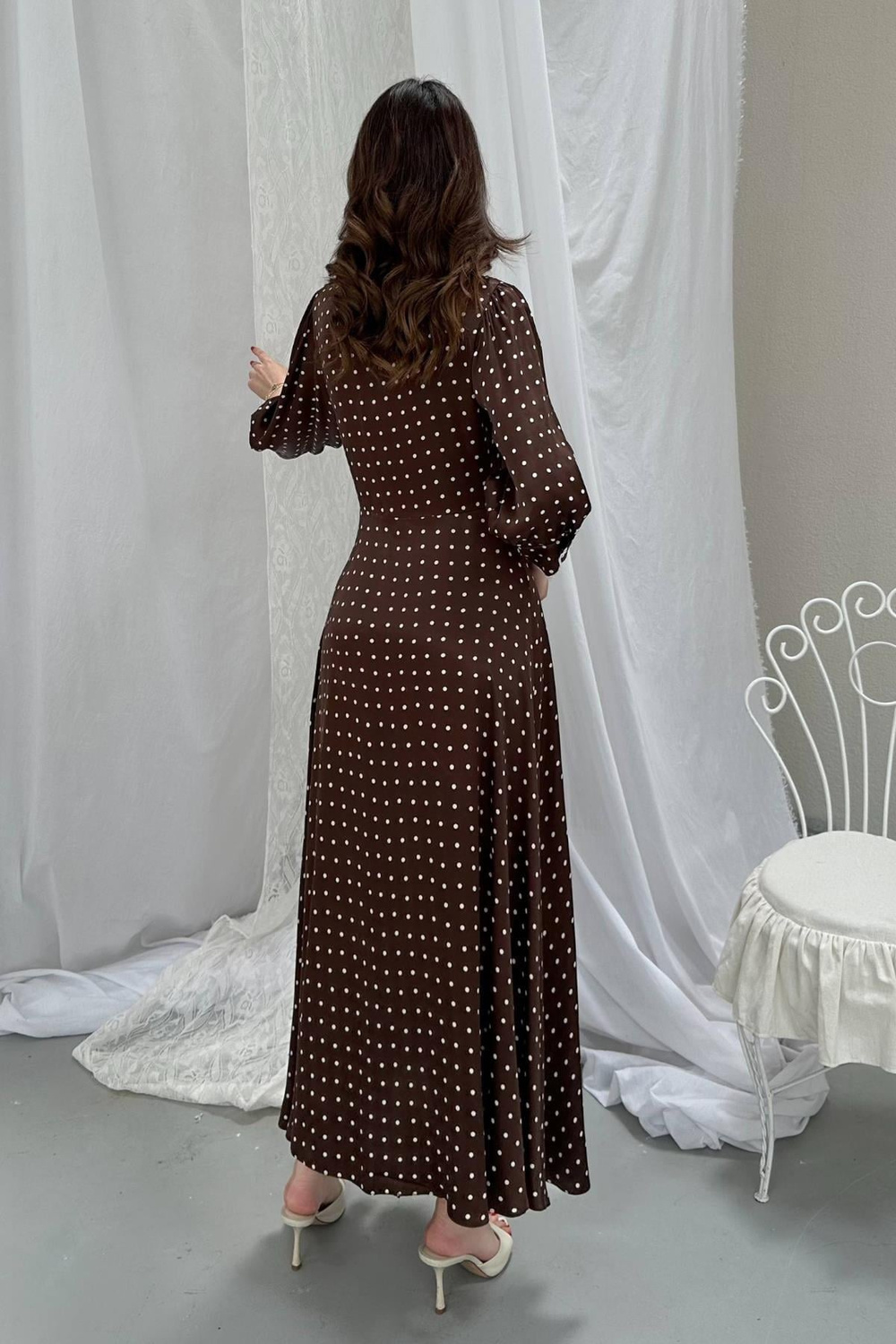 Wholesale Brown Polka Dot Dress with Button Front