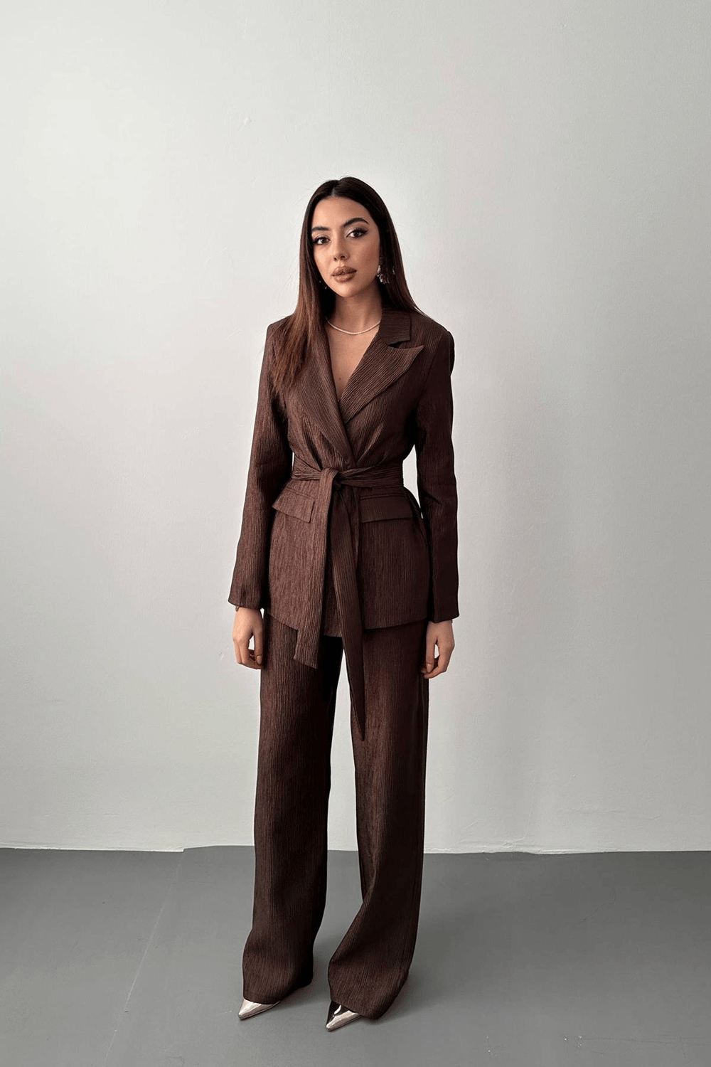 Wholesale Brown Sparkly Suit with Matching Belt