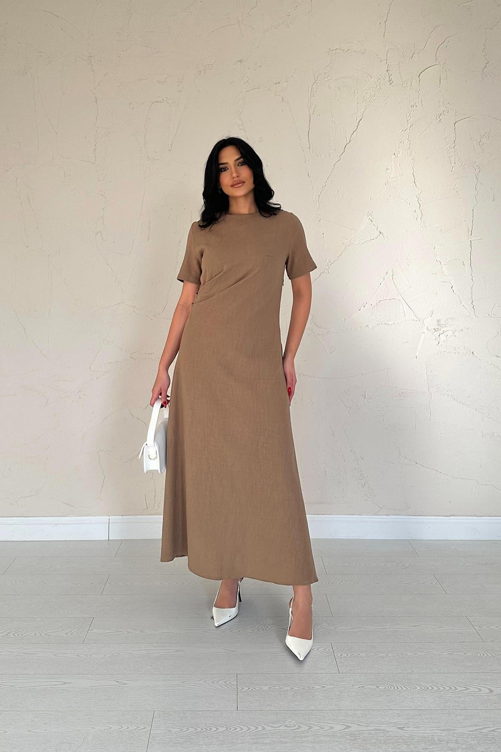 Wholesale Brown Crew-Neck Dress