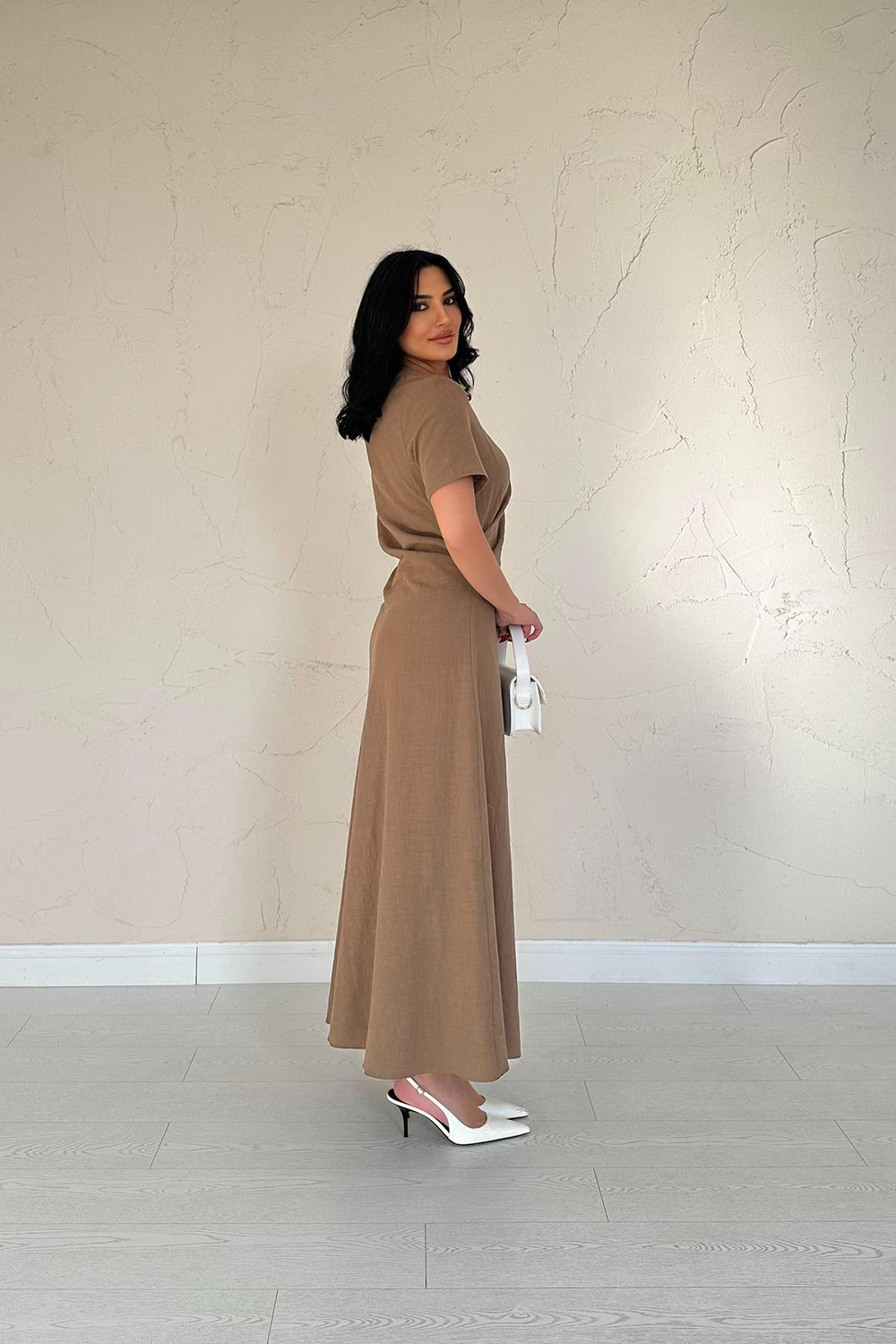 Wholesale Brown Crew-Neck Dress