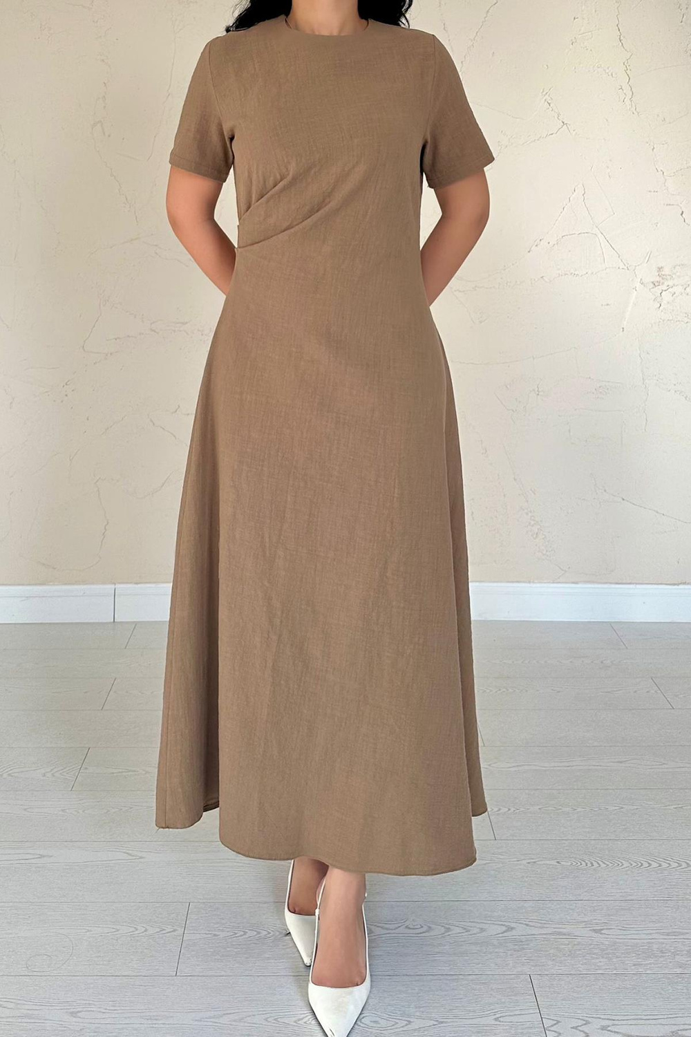 Wholesale Brown Crew-Neck Dress