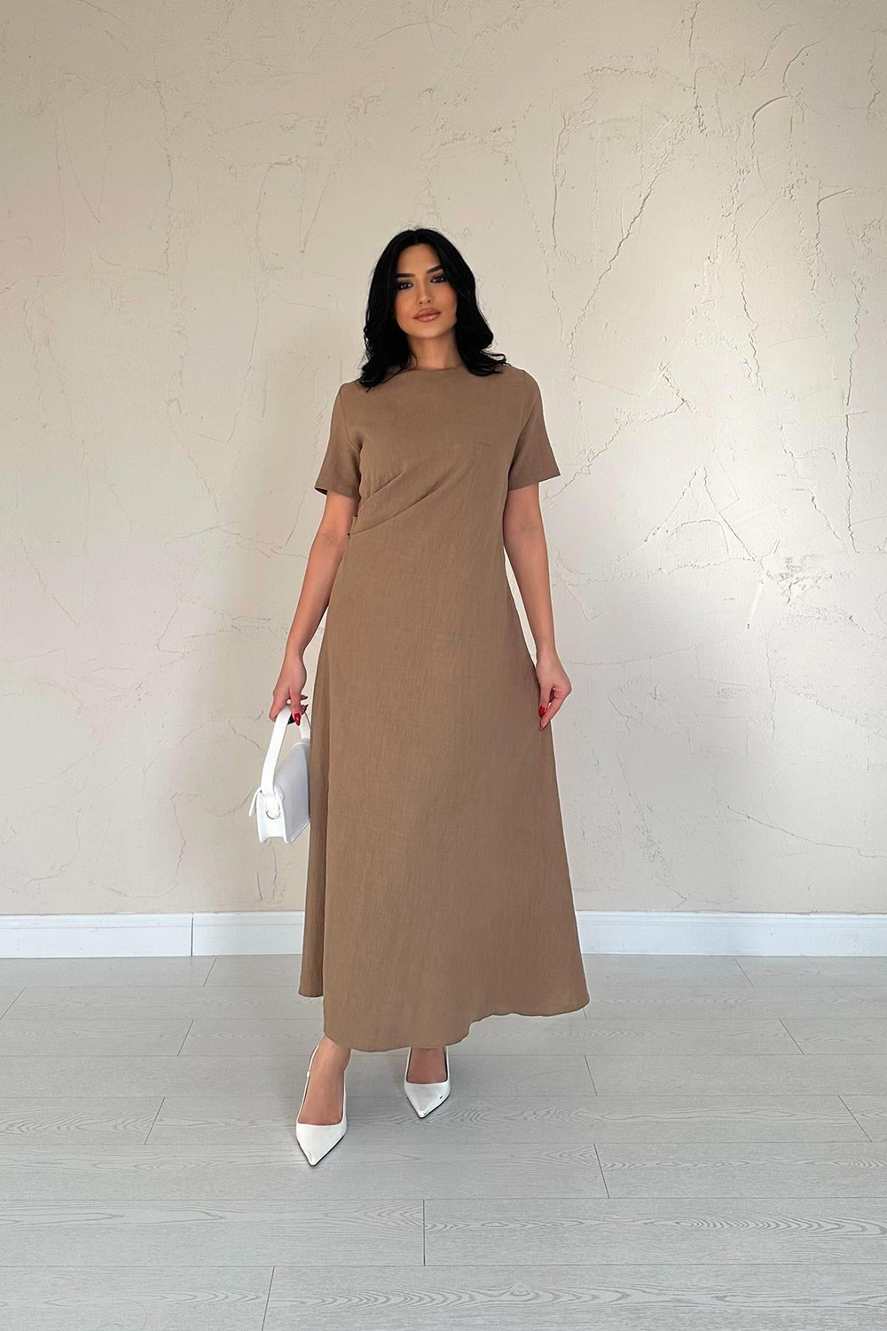 Wholesale Brown Crew-Neck Dress