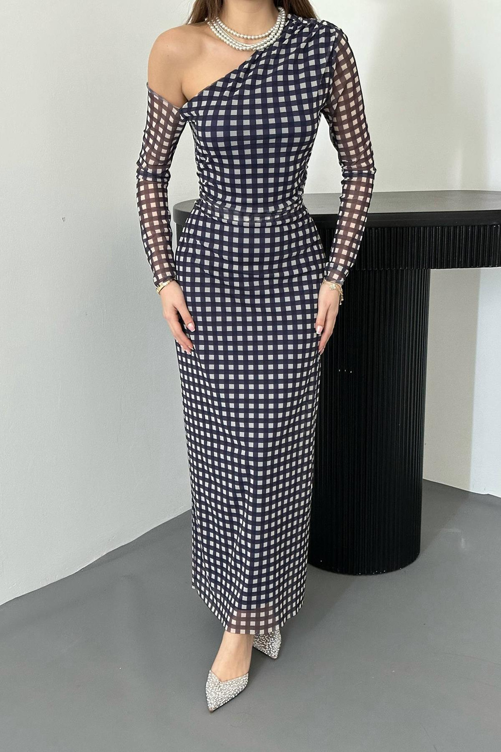 Wholesale Navy Plaid Tulle Dress
