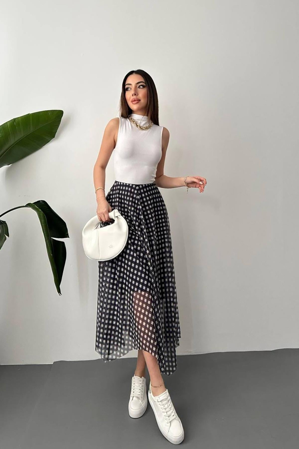 Wholesale Navy Plaid Tulle Skirt