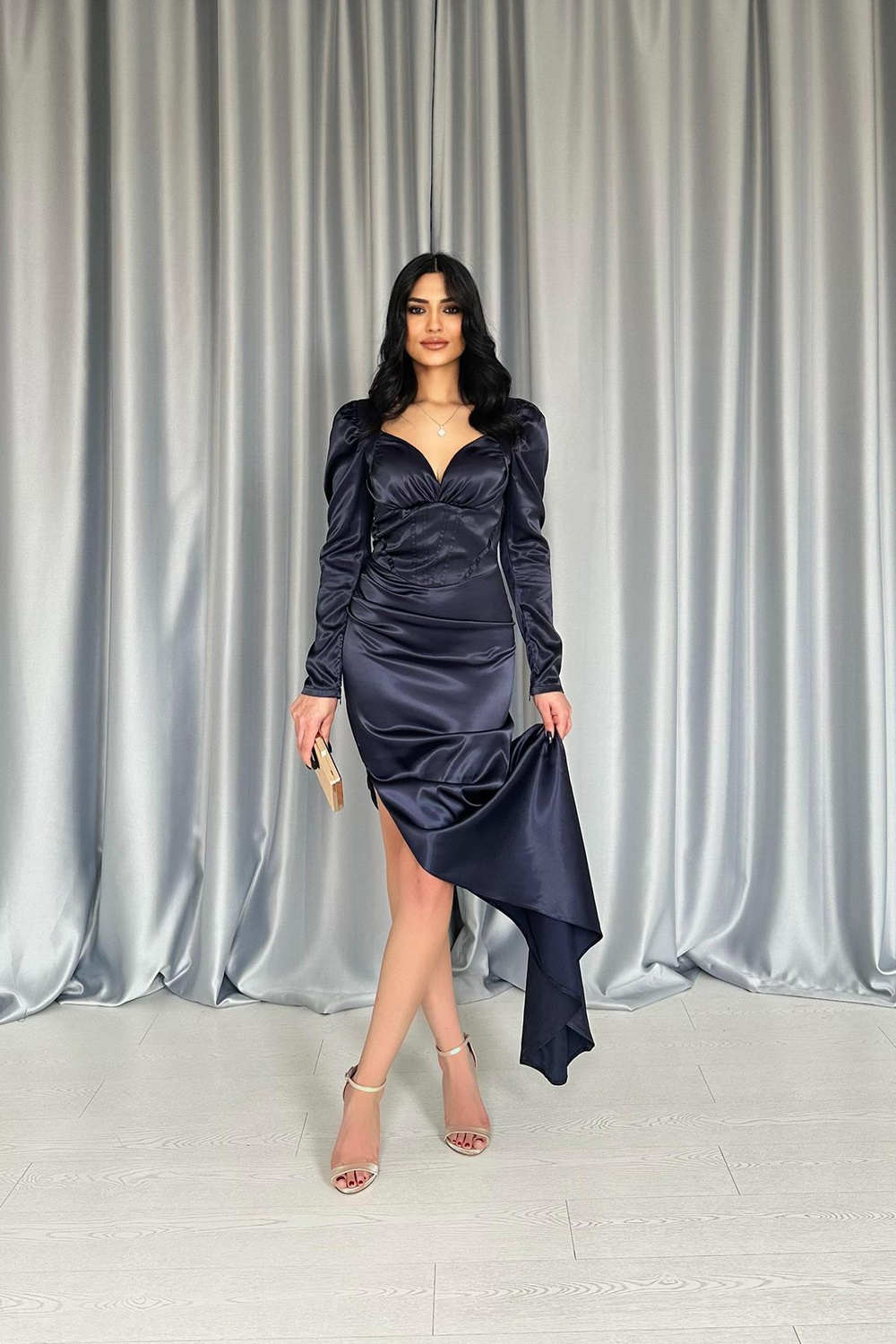 Wholesale Navy Dress with Cups and Slit