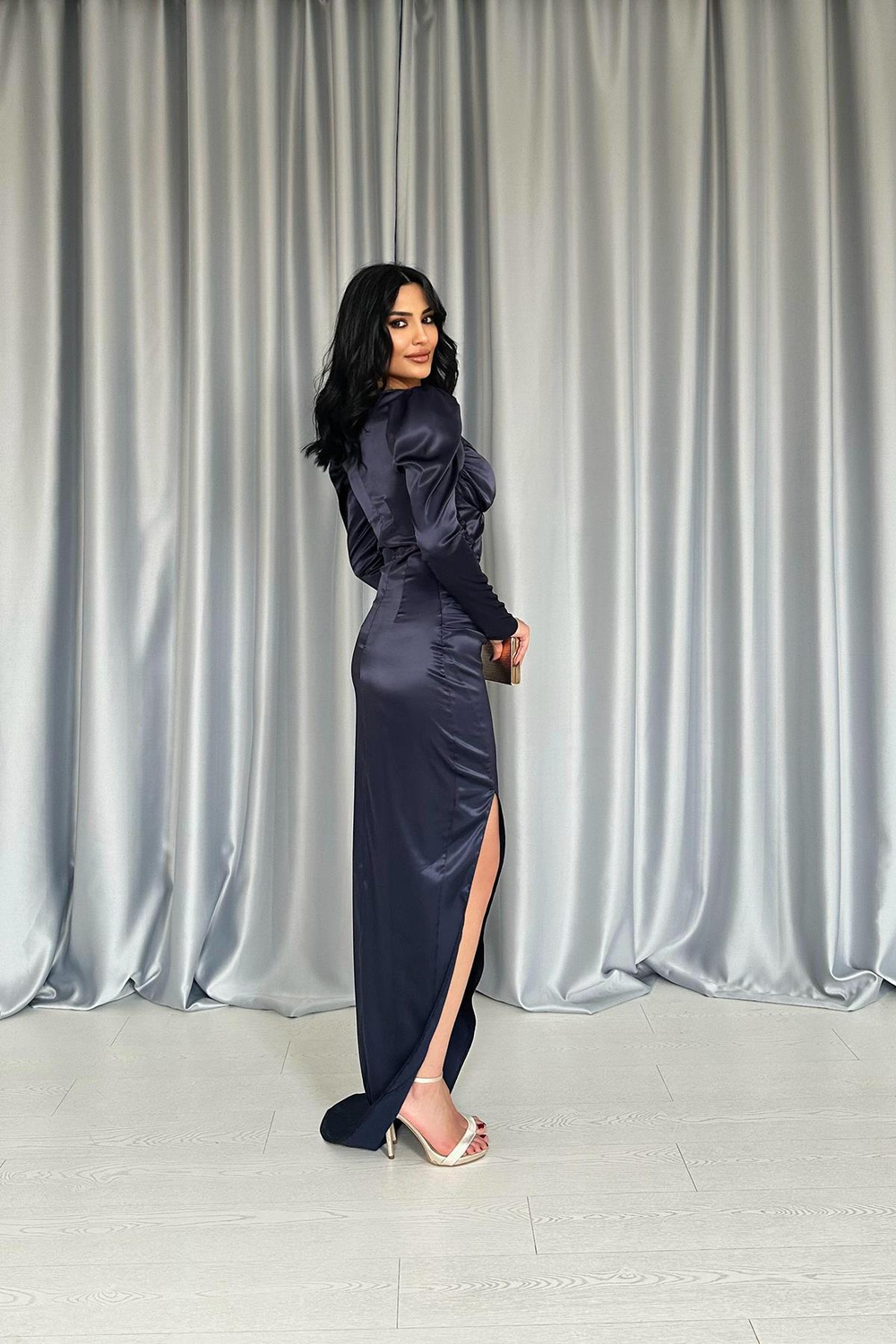 Wholesale Navy Dress with Cups and Slit