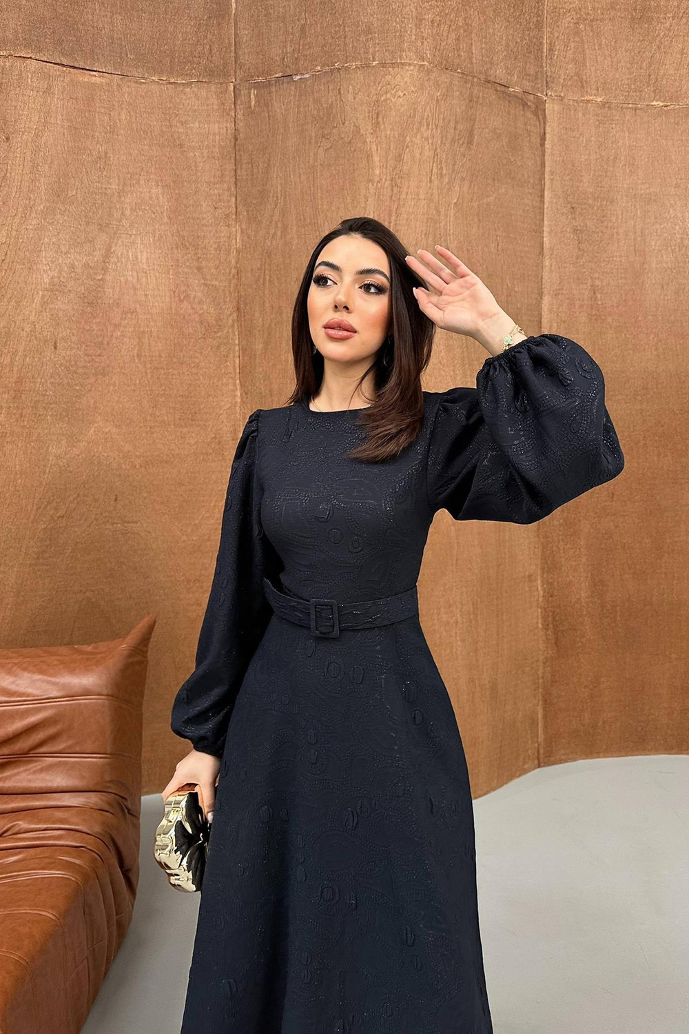 Wholesale Dark Navy Embossed Shimmery Maxi Dress
