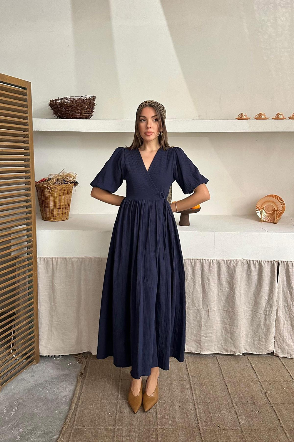 Wholesale Navy Blue Muslin Long Dress