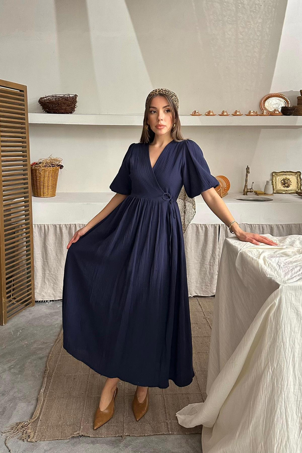 Wholesale Navy Blue Muslin Long Dress