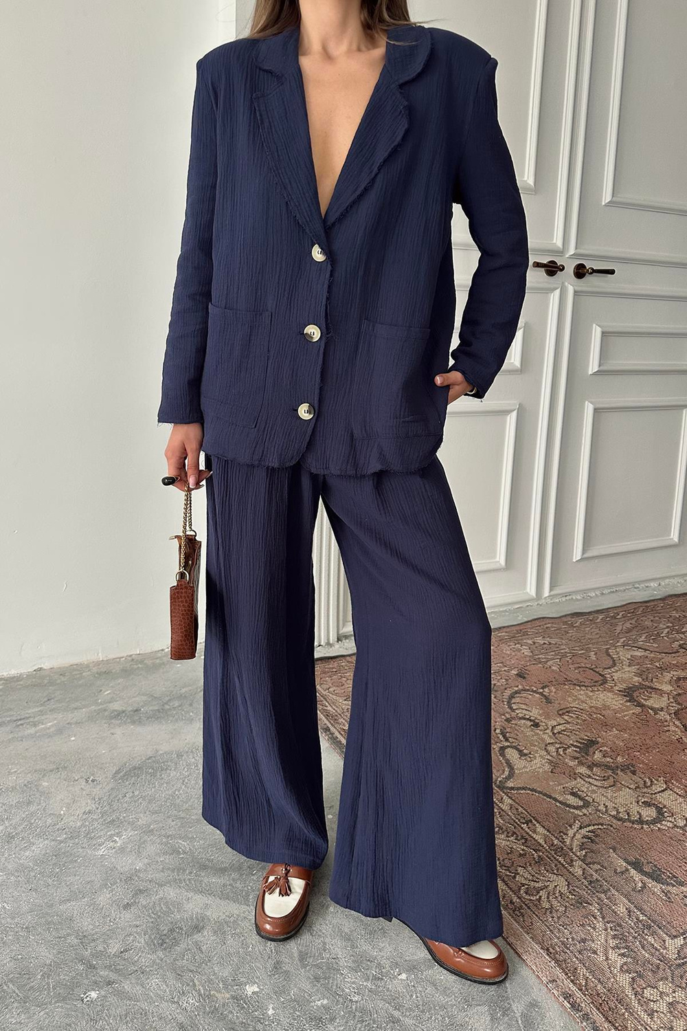 Wholesale Navy Blue Oversize Muslin Set