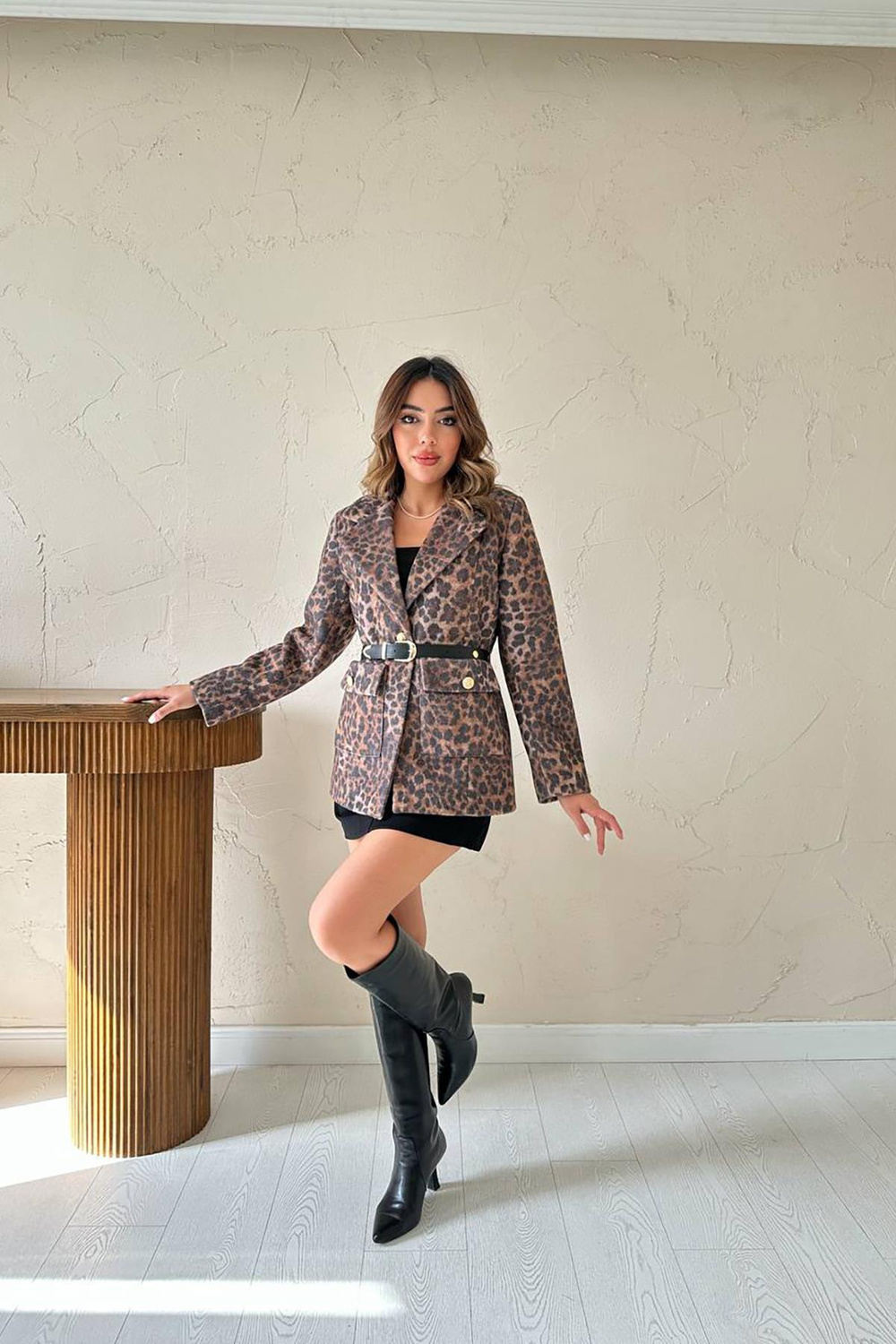 Wholesale Leopard Print Jacket with Belt