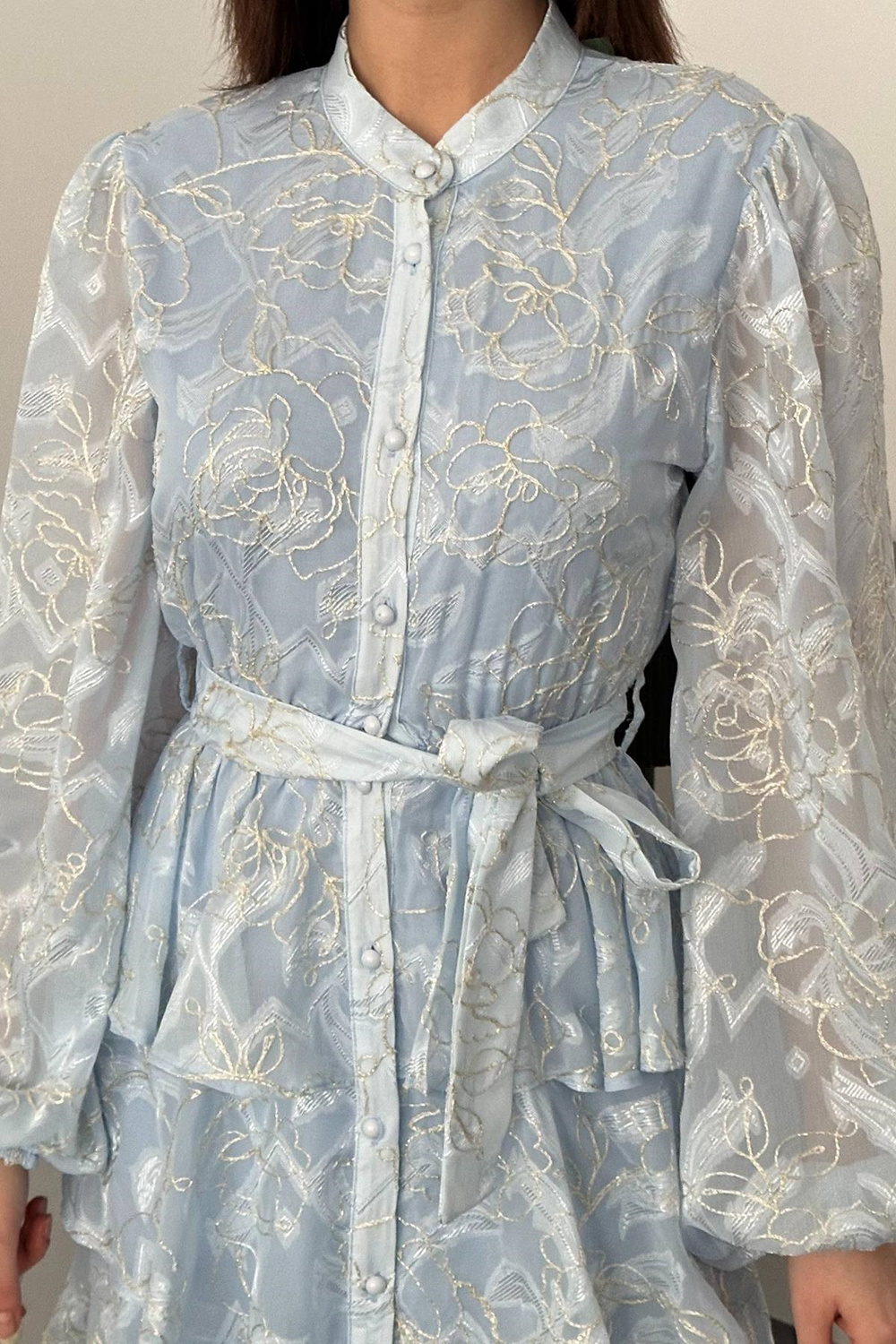 Wholesale Baby Blue Layered Jacquard Dress