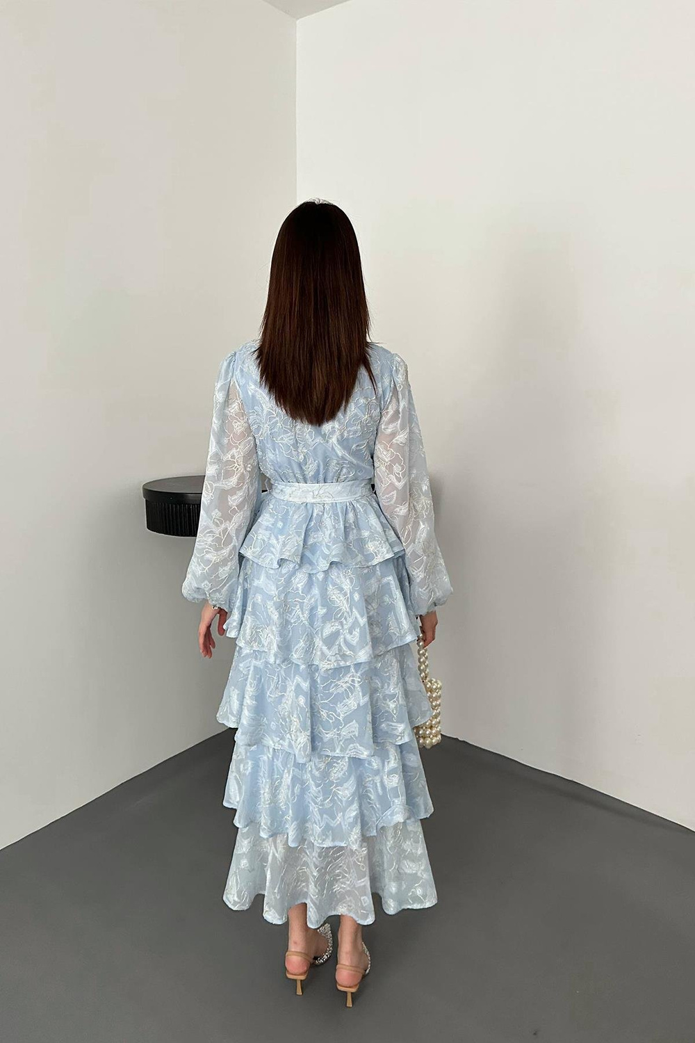 Wholesale Baby Blue Layered Jacquard Dress