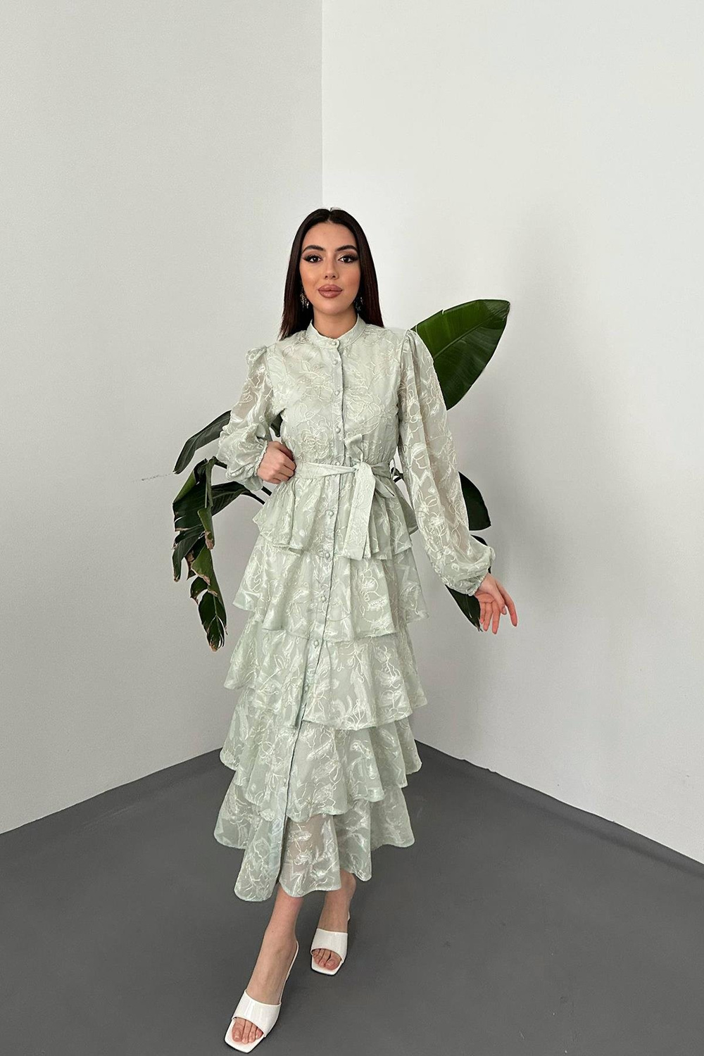 Wholesale Mint Layered Jacquard Dress